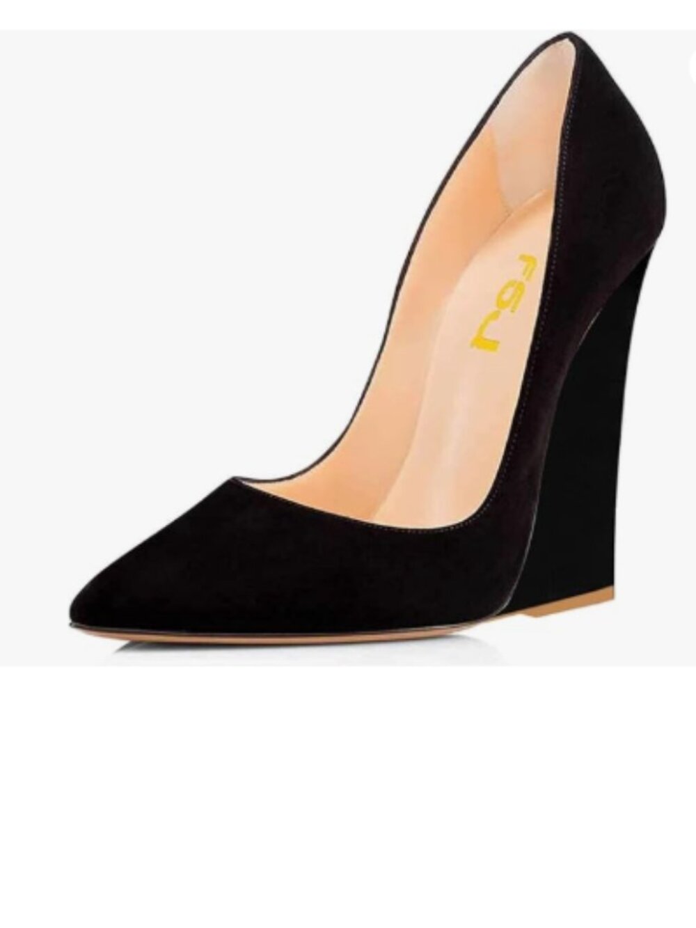 FSJ Black Pointed Toe Wedges High Heel Pumps Sexy Slip On Formal Closed Toe Shoe